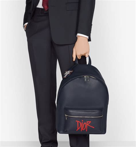 Rider Backpack Navy Blue Grained Calfskin with DIOR AND 